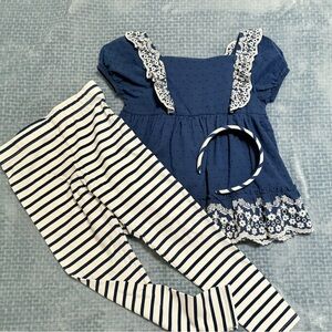 Shabby chic Blue and White Kids Outfit Set size 7/8